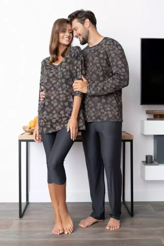 Pinus Пижама Мъжка с къс ръкав и дълъг панталон Италианска мода - принт/графит