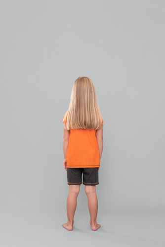 Италианска мода - оранжево/тъмен меланж, пижама за момичета