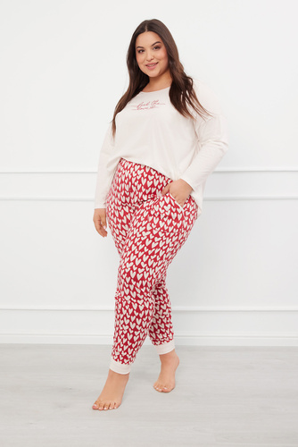 Evora Дамска пижама с дълъг ръкав и дълъг панталон Италианска мода - екрю/принт