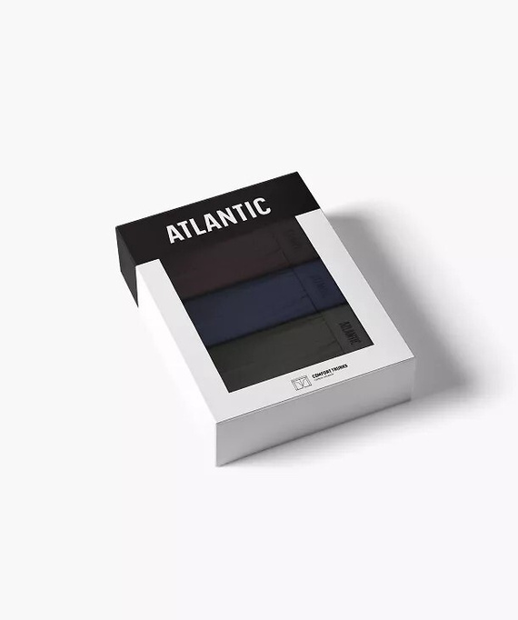 Мъжки боксерки Atlantic 3MH-0177 A3 3 броя в комплект, памучни, с дълъг крачол, кафяво-индиго-каки