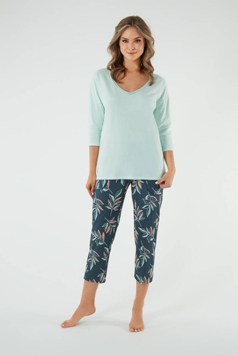 Julietta Дамска пижама 3/4 ръкав, 7/8 панталон Италианска мода - шам-фъстък/принт 