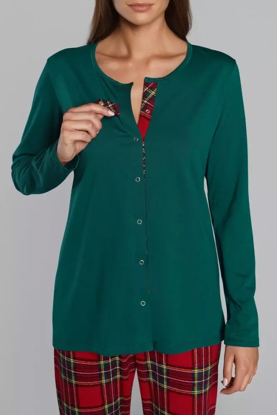 Дамска пижама Zorza с дълъг ръкав и панталон Италианска мода - червено/принт 