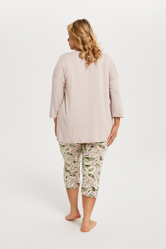 Индонезия Дамска пижама 3/4 ръкав, 3/4 панталон Италианска мода - бежово/принт