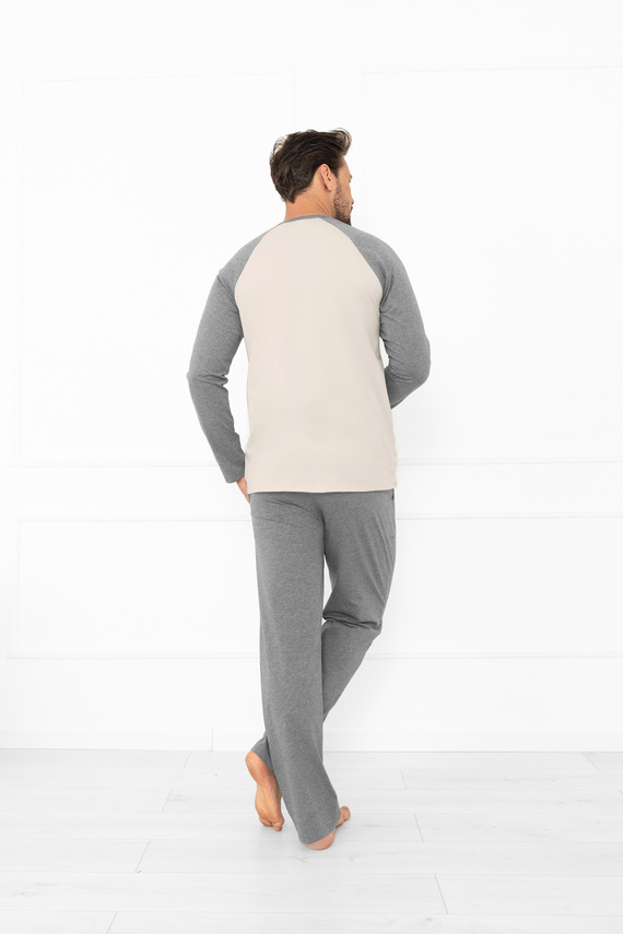 Alexander Мъжка пижама Италианска мода бежово - памук, дълга. ръкави и панталони