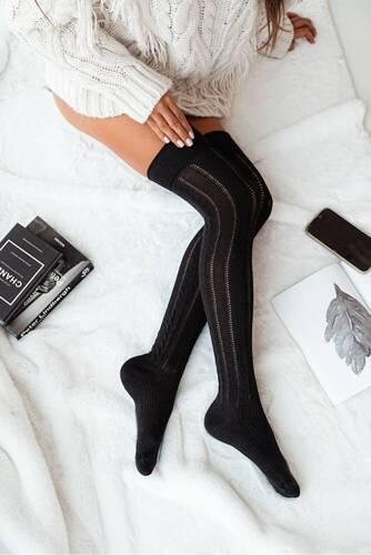 0347.001 Дамски чорапи над коляното Milena Openwork Braid - черни