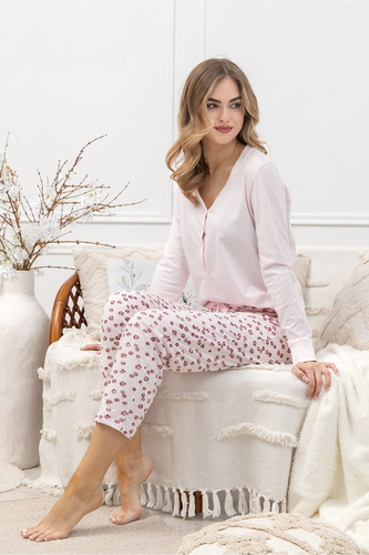 Дамска пижама Laveza 1623 Grażyna – памучна, светло розова, дълъг ръкав