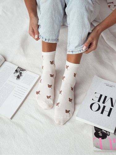 200-142 Teddy Bear Heads Дамски чорапи Милена - екрю