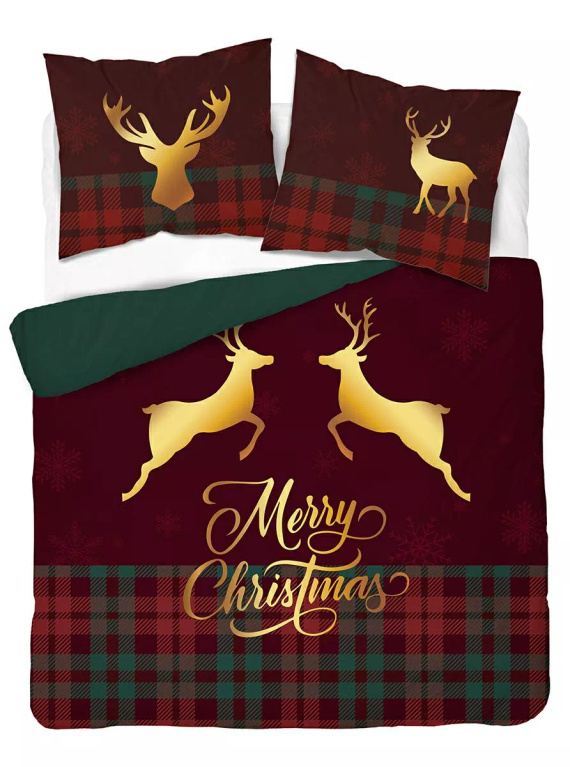 5827 Коледни мечти Комплект спално бельо от памук Detexpol с карета на северни елени Весела Коледа - Коледен комплект 100% памук