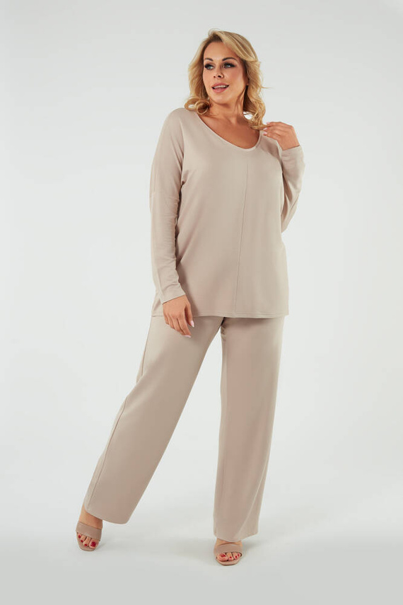 Soler Дълъг панталон за жени Италианска мода - бежов 