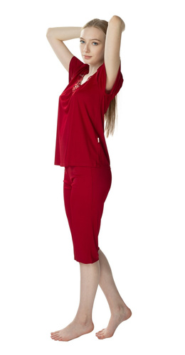 3639 Matylda Дамска пижама Чайка бордо - вискозна коприна, полски продукт, дължина 3/4
