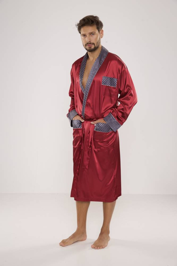 940 Forex мъжки сатенен халат за баня - бордо
