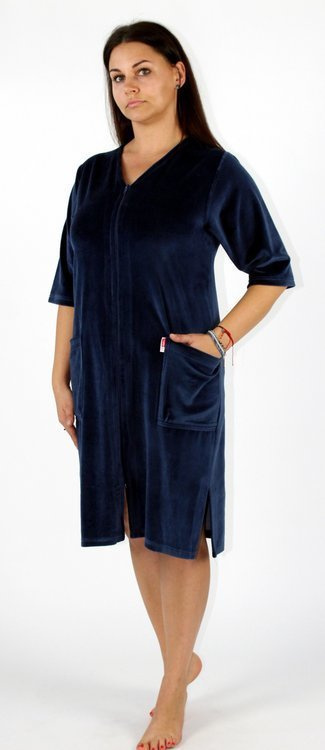 431 Дамски халат от велур Forex - тъмносин