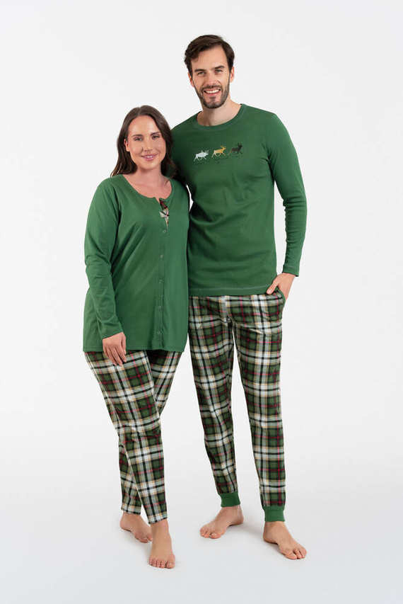 Asama Разкопчана дамска пижама с дълъг ръкав, дълъг панталон Италианска мода зелено/принт 