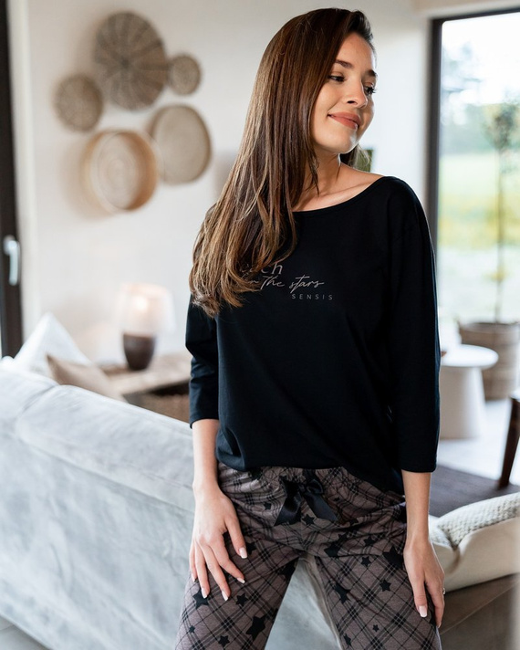 Дамска пижама Sensis Reach For The Stars - черно-кафява