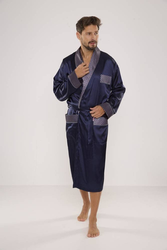 940 Forex мъжки сатенен халат за баня - тъмносин