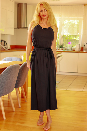 Grace Mirale – Дълга рокля от вискоза с цепка | Полско производство - черни