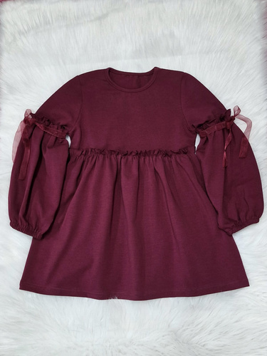 Бордо рокля за момиче Ада Бамбарийо - памучен трикотаж, удобна и еластична