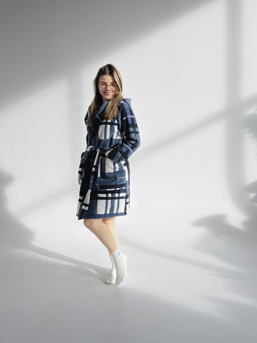 031 De Lafense одеяло за баня - топъл вълнен дамски халат за баня Super Cozy, син