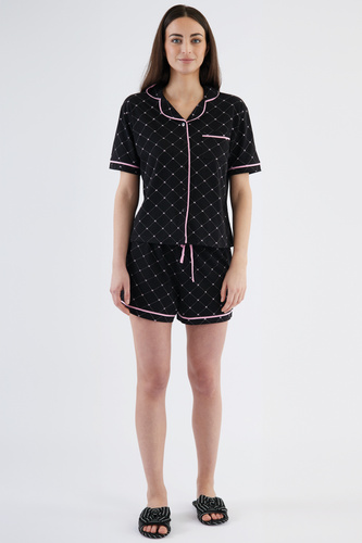 Дамска пижама Coraline Sorbetto, черна - тениска, къси панталонки, 100% памук