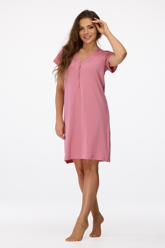 Нощница за бременни Senizo № 20 в антично розово – 100% памук, къси ръкави, копчета за кърмене