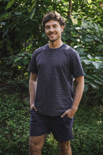 Ricardo Мъжка пижама с къс ръкав, къси панталони Италианска мода - морско синьо/принт