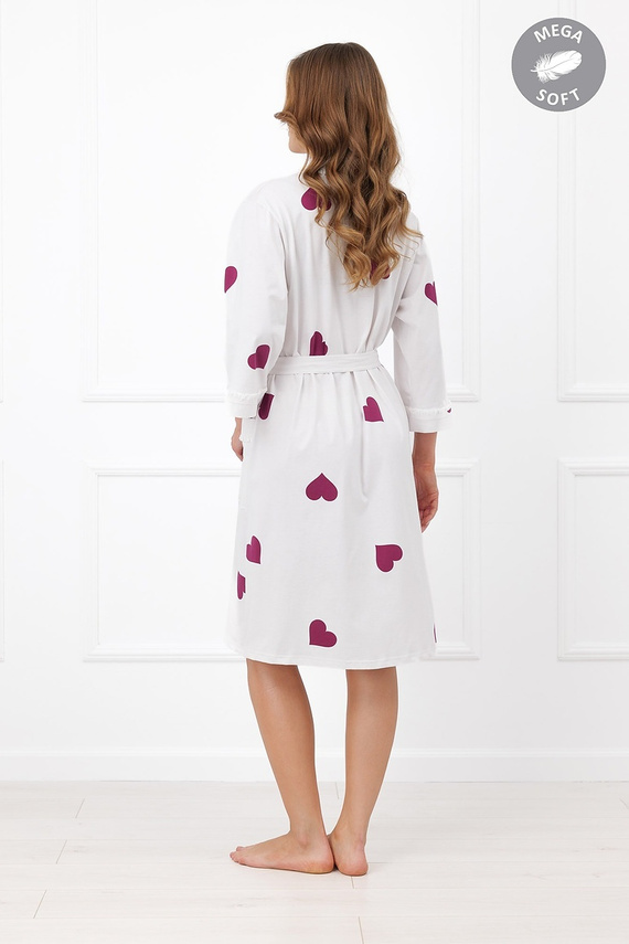 Italian Fashion Kioga дамски халат Mega Soft екрю със сърца, 3/4 ръкав