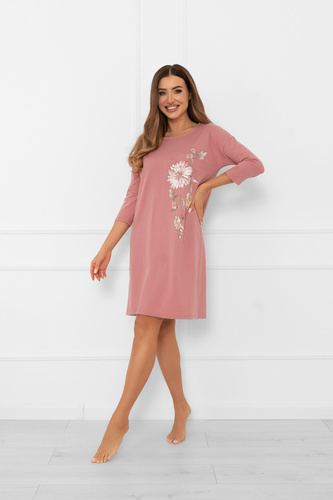 Дамска нощница Akita - памук, 3/4 ръкав, флорална апликация Италианска мода