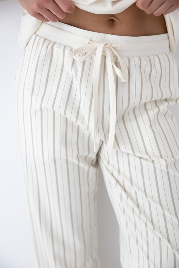 Дамска пижама Soleil Sensis ecru-бежова, памук, къс ръкав, дълъг панталон