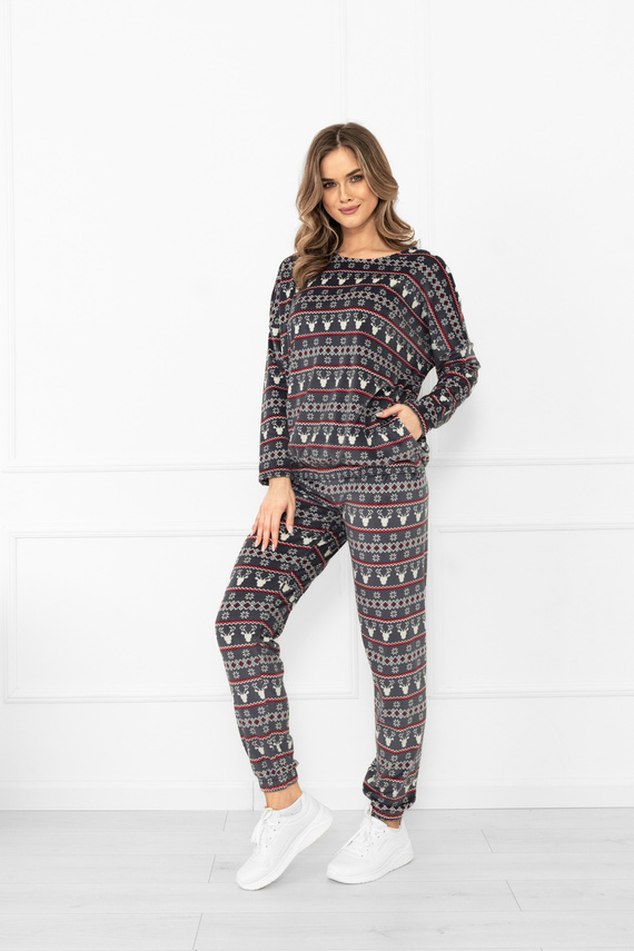 Дамски комплект Navara - поларен комплект с коледен десен с елени Италианска мода - графит