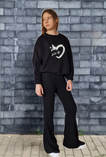 Черни оребрени разкроени панталони Bambarillo – оребрена плетка, памук с еластан