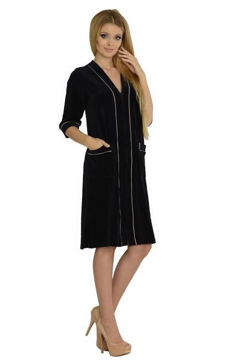 974 / 352 Дамски халат от велур Forex - тъмносин