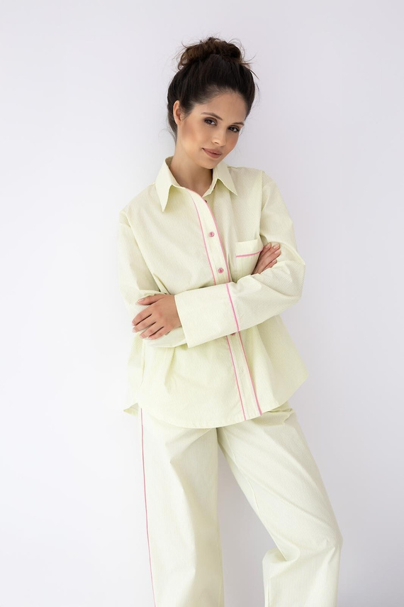 Дамска пижама Sensis Raven лайм – памучен комплект с риза и панталон