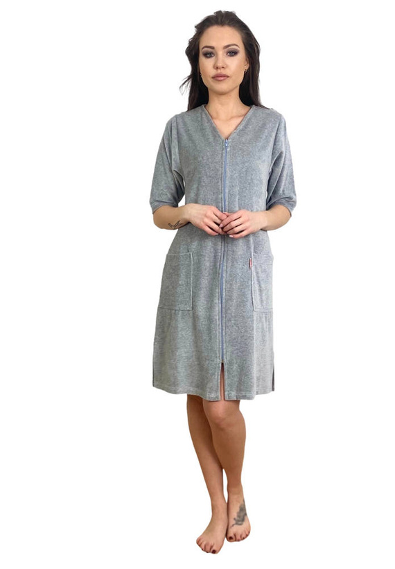 431 Велур Forex Дамски халат за баня - светъл меланж