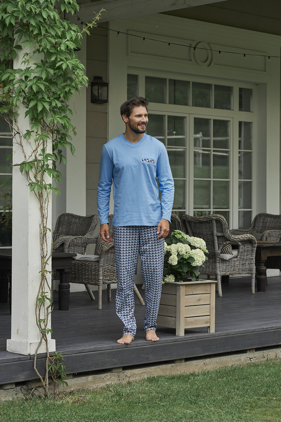 Jaromir Мъжки дълъг ръкав, дълъг панталон Италианска мода - синьо/печат