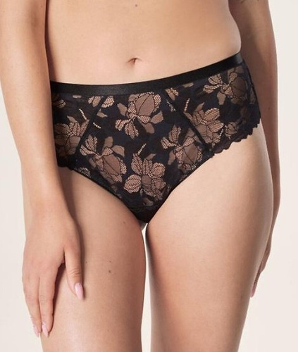 Бразилски слипове Hanna Mefemi – високи, дантелени, с бежова мрежа