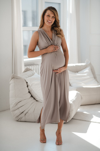 Рокля за бременни и кърмене Loop MAXI Milk&Love от вискоза cappuccino