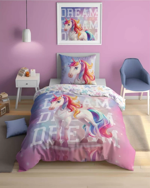 5208 A Fluo 40 Памучно спално бельо, светещо в тъмното Еднорог Detexpol