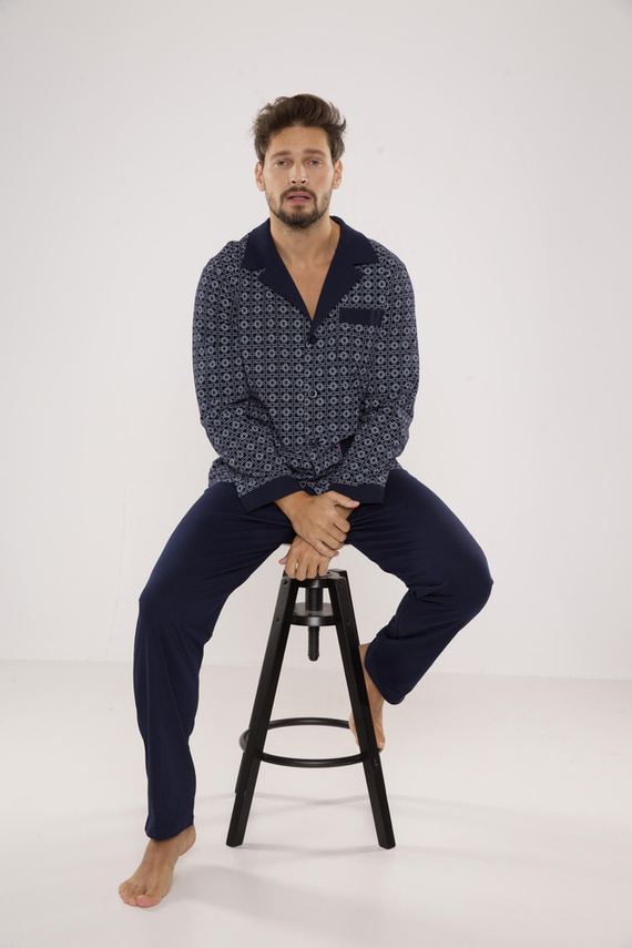 538 Carlo Мъжка пижама De lafense - морско синьо + квадрат