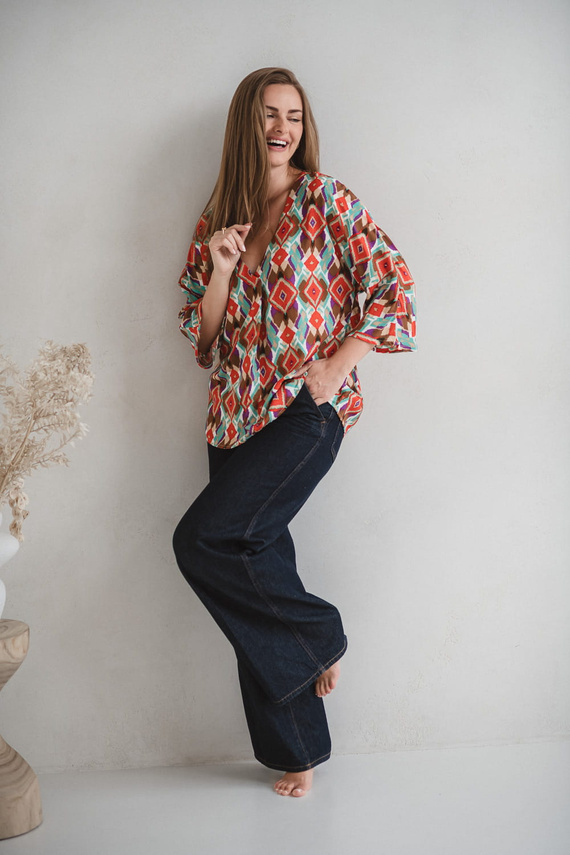 Блуза за бременни и кърмачки Bahama Mama Milk&Love в Boho щампа – вискоза, 3/4 ръкав, oversize