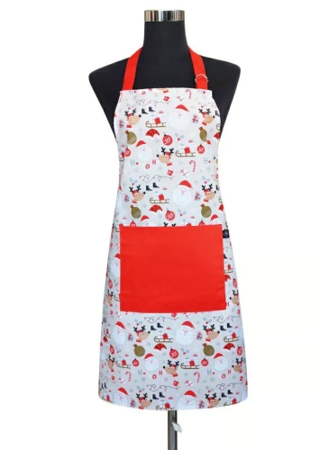 Коледна кухненска престилка на Дядо Коледа 60x75 Бяло Червени Дядо Коледи - Памук от Spod Igły i Nitki