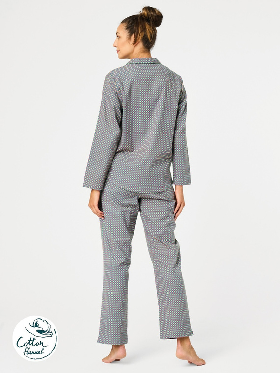 Дамска пижама LNS 429 Key houndstooth – памук, дълъг ръкав, закопчана