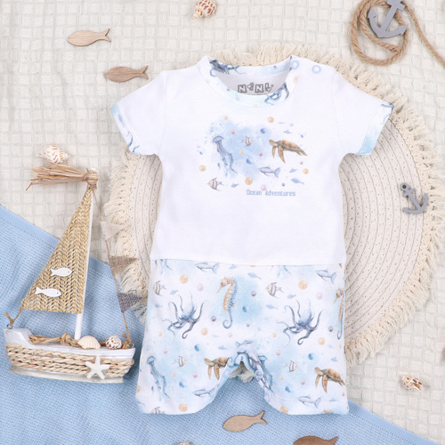 ABN-5453 Sea Of Joy Baby Rampers Nini бяло – органичен памук, удобни закопчалки