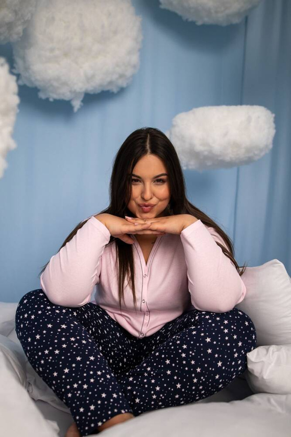 Libra Дамска пижама с дълъг ръкав и панталон Италианска мода - розово/принт 