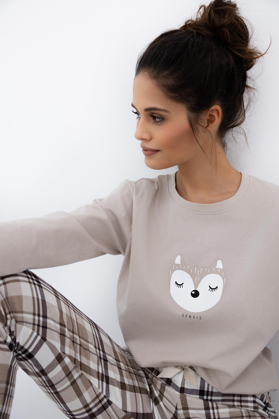 Дамска пижама Tinsley Sensis - памучна, дълга, карирана