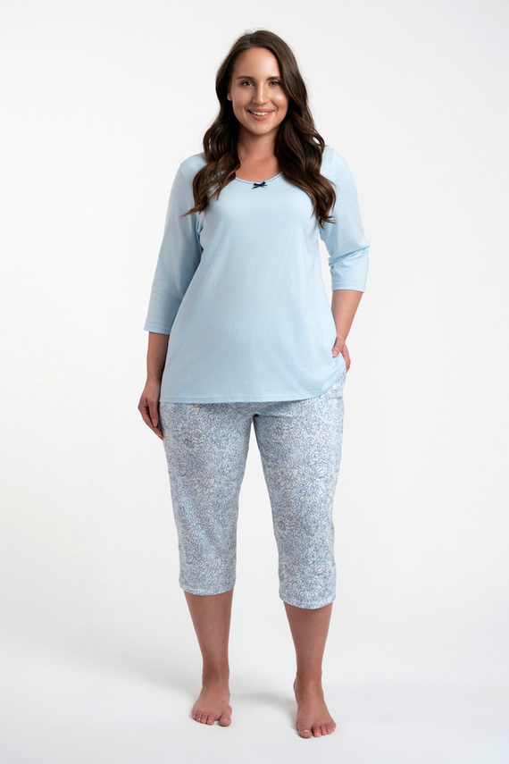 Salli Дамска пижама с 3/4 ръкав и 3/4 панталон Италианска мода - синьо/принт 