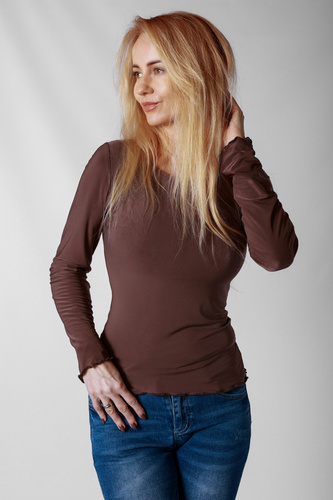 Блуза Selena Mirale от микрофибър – дамска прилепнала блуза с волан