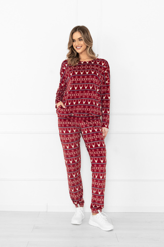 Дамски комплект Navara - поларен комплект с коледен десен с елени Италианска мода - бордо