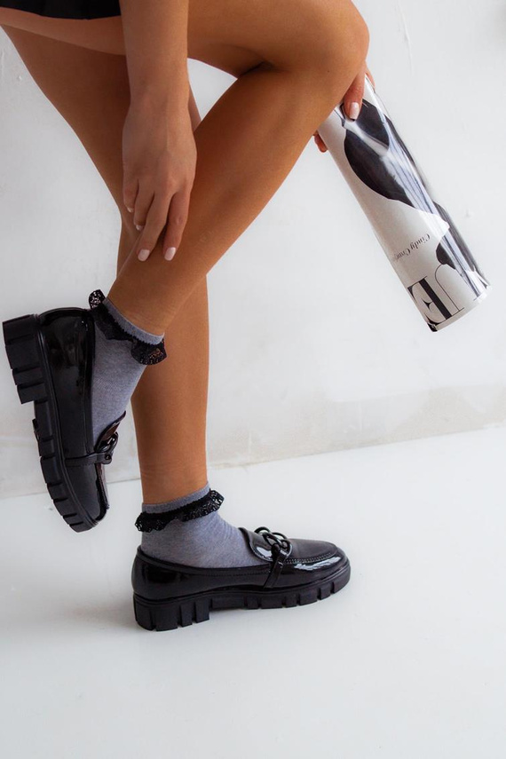 0897 Милена Дамски чорапи с дантела - светъл меланж 1 - черна дантела