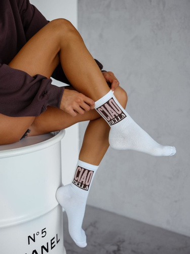 0200-174 Дамски чорапи Милена - бели с надпис "Ciao Bella" - 2 бр.