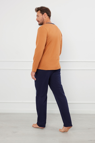 Julius Мъжка пижама с дълъг ръкав и дълъг панталон Италианска мода - коняк/зелено 